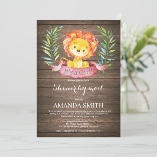 Rustic Girl Lion Baby shower per post Kaart (Staand voorkant)