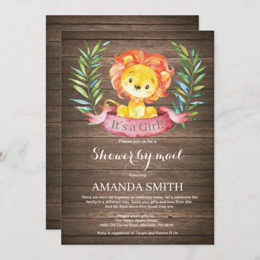 Rustic Girl Lion Baby shower per post Kaart (Voorkant / Achterkant)