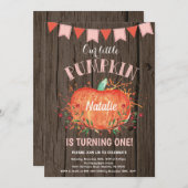 Rustic Girl Pompoen Verjaardagsuitnodiging Roze Kaart (Voorkant / Achterkant)