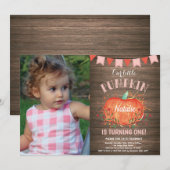 Rustic Girl Pumpkin Birthday Invitation Pink Kaart (Voorkant / Achterkant)