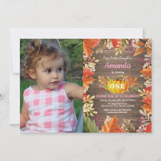 Rustic Girl Pumpkin Herfst Verjaardagsuitnodiging Kaart (Voorkant)