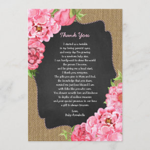 Rustic Girl Roze Bloemen Baby Bedankt Kaart