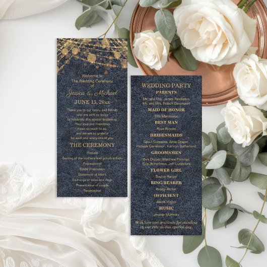 Rustic Glam Blue Gold Wedding Programme
