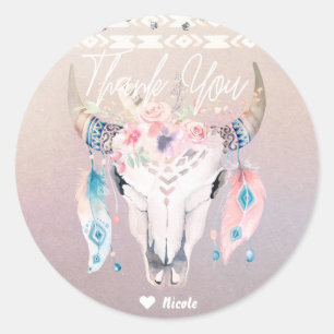 Rustic Glam Boho Bloemige Koeien Schedel Chic Fees Ronde Sticker