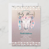 Rustic Glam Boho Floral Koe Skull Baby shower Kaart (Voorkant)
