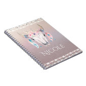 Rustic Glam Boho Floral Koe Skull Iridescent Notitieboek (Rechterzijde)