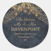 Rustic Glam Navy Blue Gold String Lights Ronde Sticker (Voorkant)