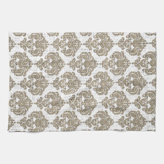Rustic Glamor Burlap Royal Damask Chic Modern Theedoek (Horizontaal)