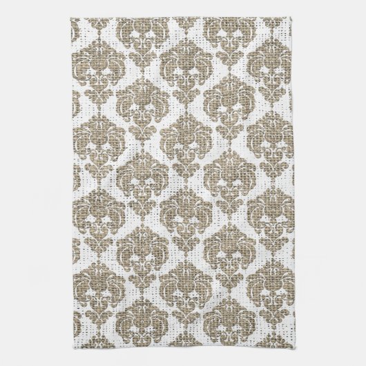 Rustic Glamor Burlap Royal Damask Chic Modern Theedoek (Verticaal)