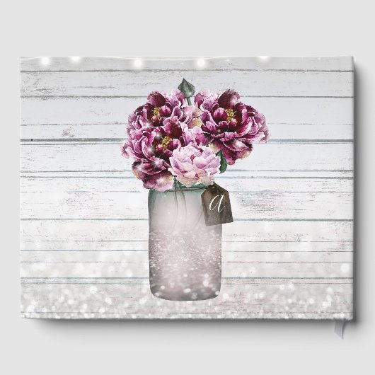 Rustic Glamor Wood & Burgundy Mason Jar Flowers Gastenboek (Achterkant)