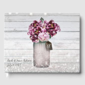 Rustic Glamor Wood & Burgundy Mason Jar Flowers Gastenboek (Voorkant)