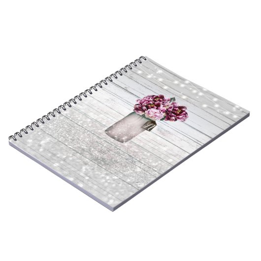 Rustic Glamor Wood & Burgundy Mason Jar Flowers Notitieboek (Linkerzijde)