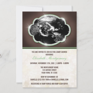 Rustic Glitter Green Sonogram Baby shower Kaart