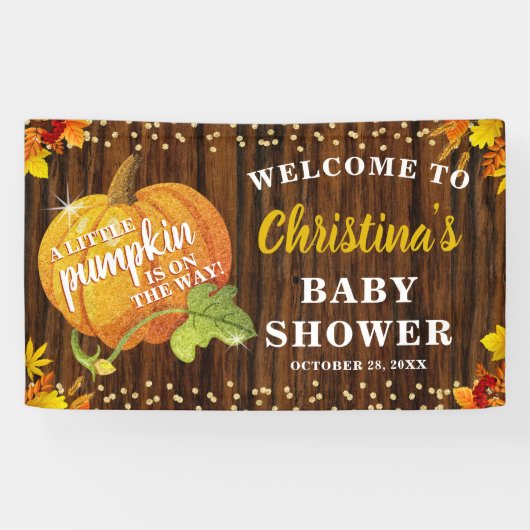 Rustic Glitter Pumpkin Herfst Neutraal Baby shower Spandoek (Horizontaal)