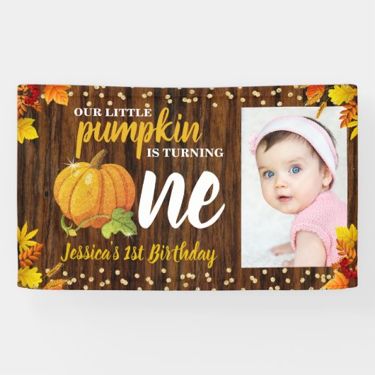 Rustic Glitter Pumpkin Herfst Neutrale eerste verj Spandoek (Horizontaal)
