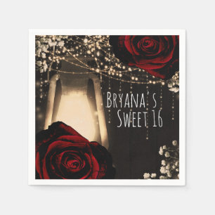 Rustic Glow Lantaarn Donkerrood Rozen Sweet 16 Gla Servet