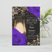 Rustic Glow Lantaarn & Paarse Paarse Rozen Sweet 1 Kaart (Staand voorkant)