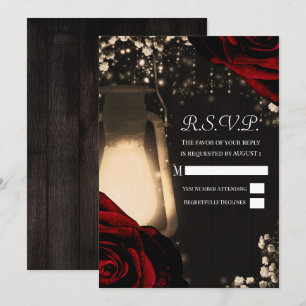 Rustic Glow Lantern & Donkerrode Rozen Huwelijks R Kaart
