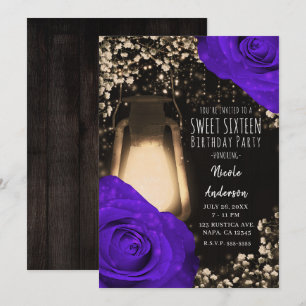 Rustic Glow Lantern & Violet Paarse Rozen Sweet 16 Kaart