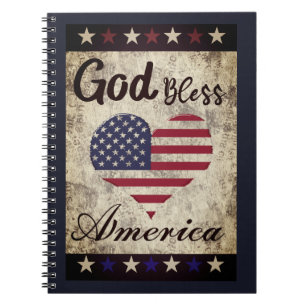 Rustic, God Bless America Patriotic Heart Notitieboek