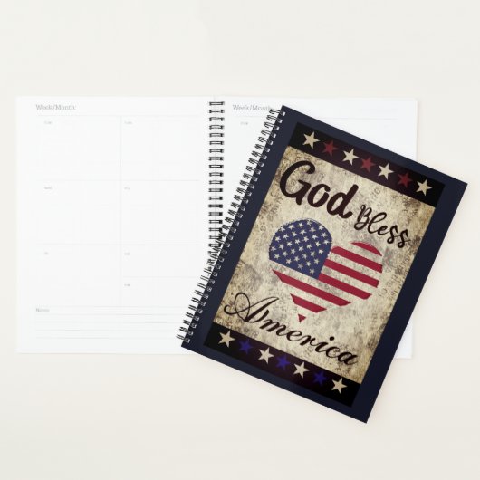 Rustic, God Bless America Patriotic Heart Planner (Display)