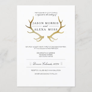 Rustic Gold Antler Elegant Wedding Kaart