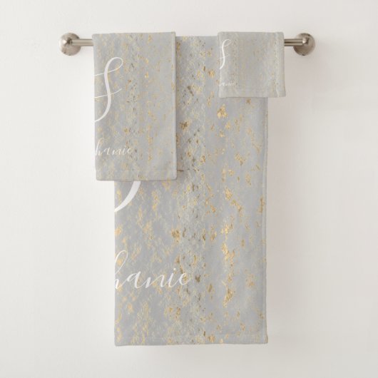 Rustic Gold Artsy Pattern Monogram Initialen Cute Bad Handdoek (Insitu)