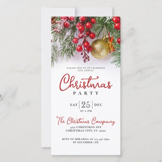 Rustic Gold Baubles Christmas Party Invitation (Devant)