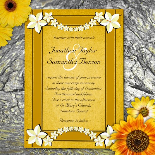 Rustic Gold Blanc Floral Custom Wedding Invitation