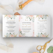 Rustic Gold Blush Pink Floral in één bruiloft Drieluik Uitnodiging