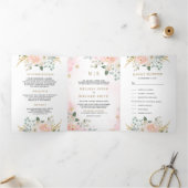 Rustic Gold Blush Pink Floral in één bruiloft Drieluik Uitnodiging (Binnen)