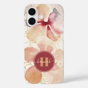 Rustic Gold Blush Waterverf Bloemen iPhone 16 Hoesje