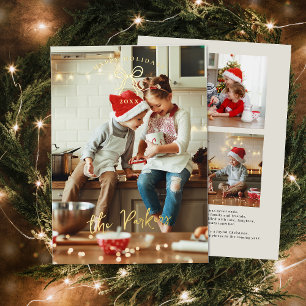 Rustic Gold Bow Family Photos Christmas Folie Feestdagenkaart