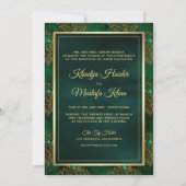 Rustic Gold Emerald Green Damask Muslim Wedding Kaart (Achterkant)