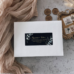 Rustic Gold Floral Blue Wedding Étiquette de adres