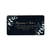 Rustic Gold Floral Blue Wedding Étiquette de adres (Devant)