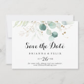 Rustic Gold Floral Calligraphy Horizontal Wedding Save The Date (Voorkant)