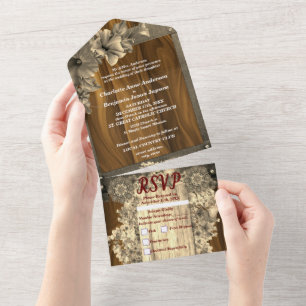 Rustic Gold Floral trouwt in één uitnodiging