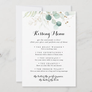 Rustic Gold Floral Wedding Kissing Menu Game Kaart