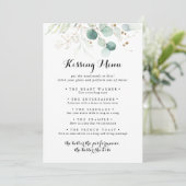 Rustic Gold Floral Wedding Kissing Menu Game Kaart (Staand voorkant)