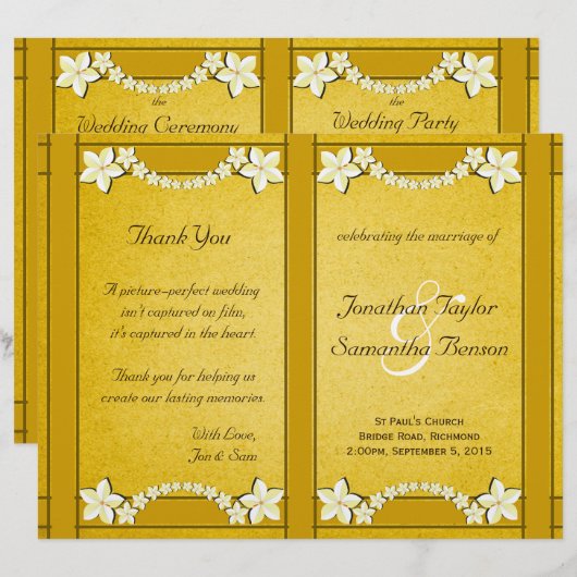 Rustic Gold Floral Wedding Programme Modèle (Devant / Derrière)