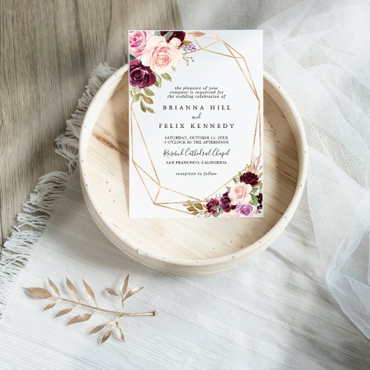 Rustic Gold Geometric Floral Traditional Wedding Kaart