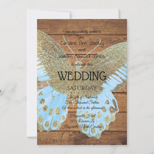 Rustic Gold Glitter Butterfly Uitnodiging voor het (Voorkant)