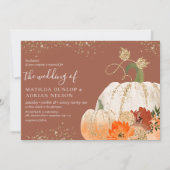 Rustic Gold Glitter Floral Pumpkin Wedding Kaart (Voorkant)