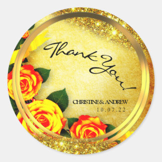 Rustic Gold Glitter Roses Thank You Wedding  Ronde Sticker