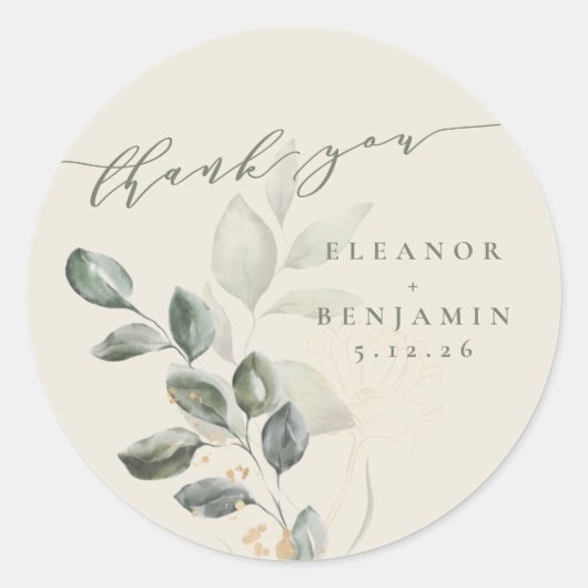 Rustic Gold Greenery Custom Wedding Bedankt Ronde Sticker (Voorkant)