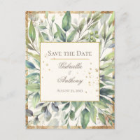 Rustic Gold Greenery Waterverf Save the Date