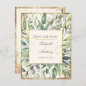 Rustic Gold Greenery Waterverf Save the Date Briefkaart (Voorkant / Achterkant)