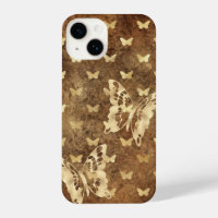 Rustic Gold Grunge Butterflies iPhone 14 Hoesjes