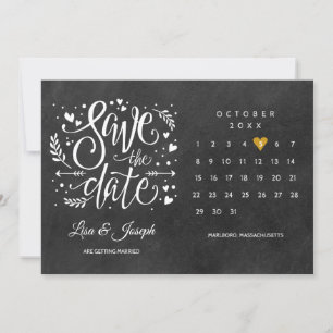 Rustic Gold Heart Calendar Save the Date Kaart